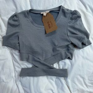 Dusty Blue cutout crop top​​​​​